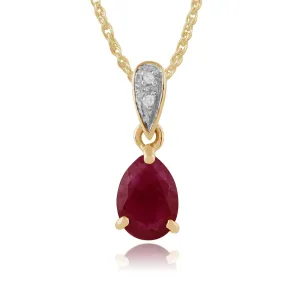 Birnenförmige Rubin & Diamant Halskette in 9ct Gelb Gold