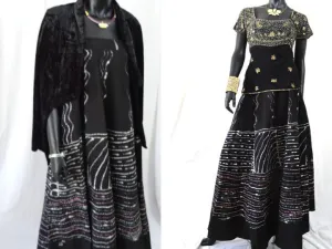 Black, hand painted skirt from India. Indian, cotton, long and wavy, dance, party skirt. From Artikrti