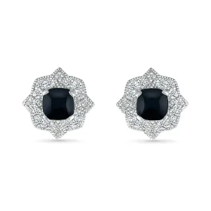 Black Onyx and White Topaz Sterling Silver Halo Stud Earrings