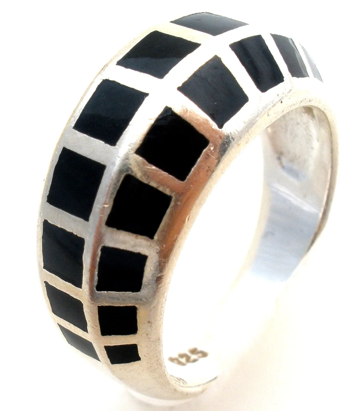 Black Onyx Sterling Silver Ring Size 8 Vintage