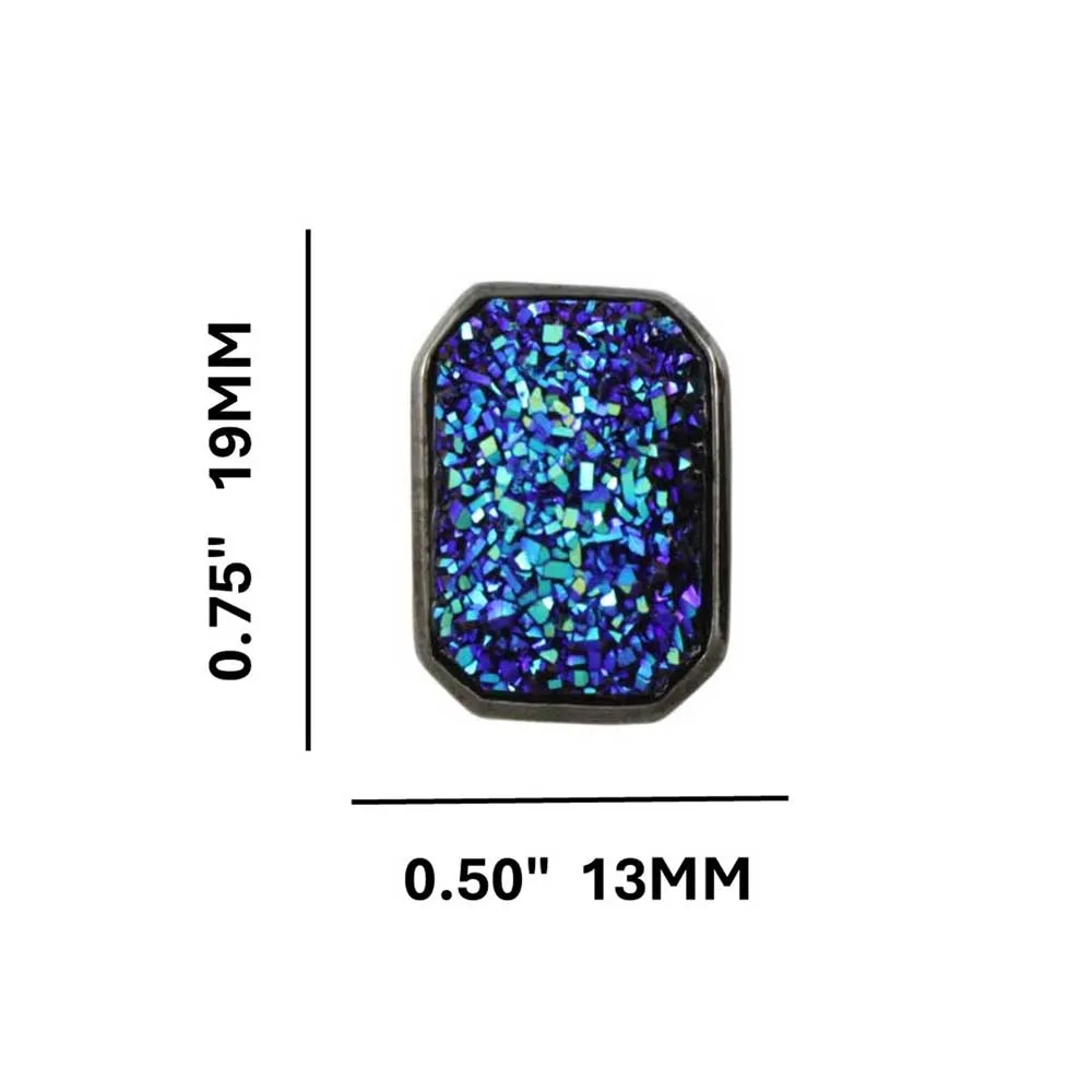 Blue Sparkling Fabric Rectangle Pierced Earring - FE408