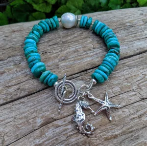 Blue Turquoise Ocean Theme Bracelet.