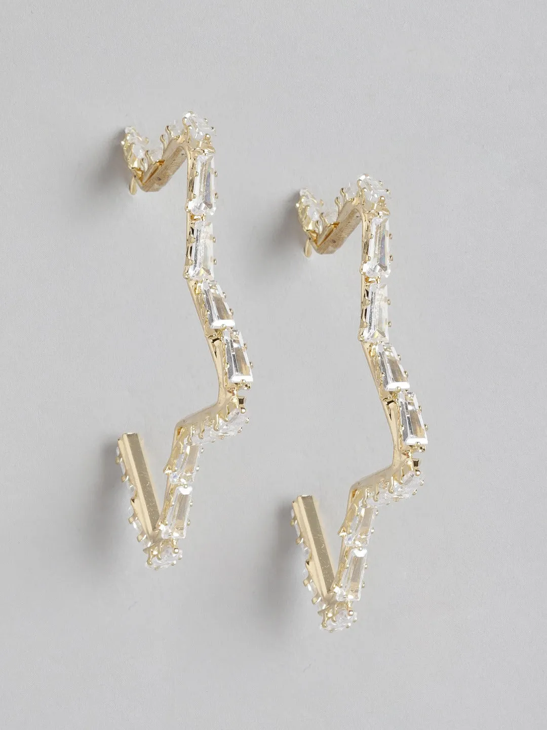 Blueberry gold pleated stone embellished star hoop earring