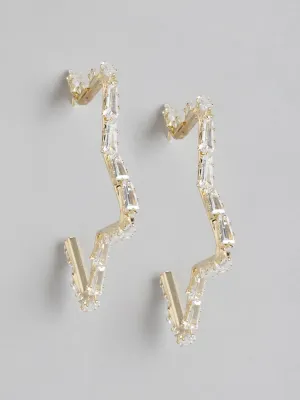 Blueberry gold pleated stone embellished star hoop earring