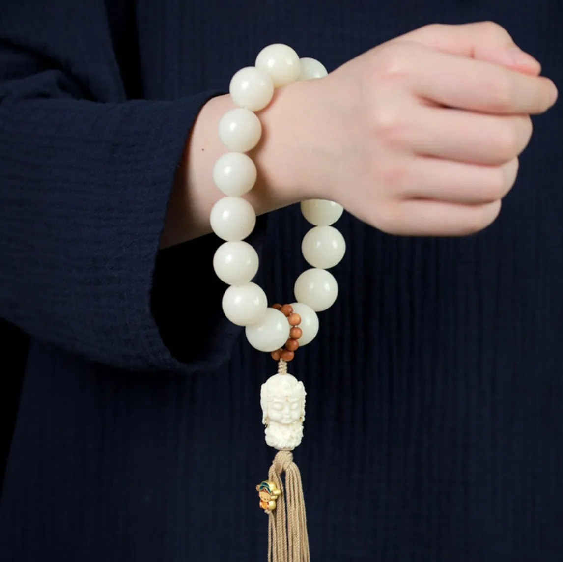 Bodhi Root Vegetable Ivory Fruit White Tara Tassel Bracelet Wrist Mala Handheld Bracelet