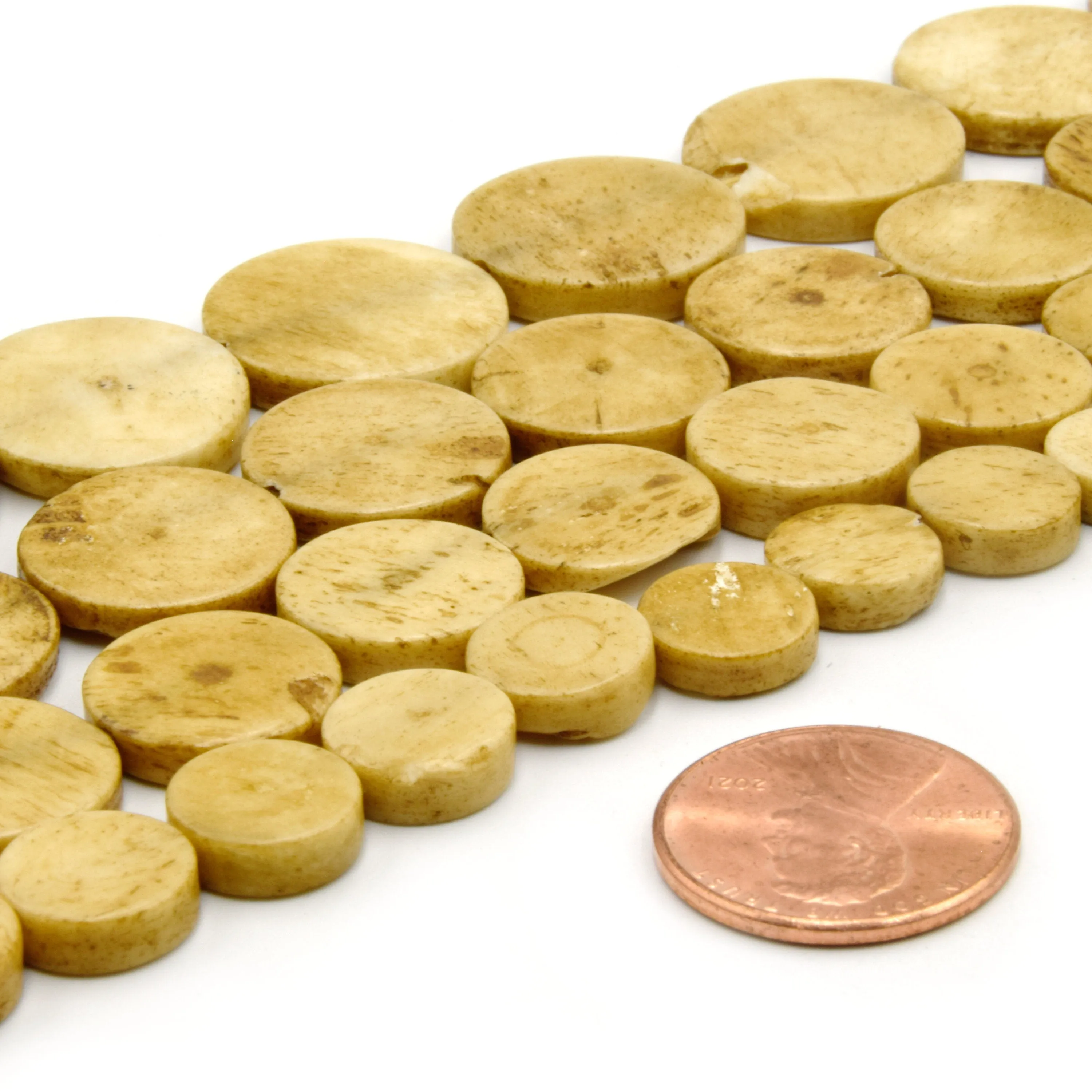 Bone Beads - Ox Bone Coin Beads in White, Light Brown, Medium Brown, Dark Brown | Sizes: 10mm, 14mm, 16mm, 20mm | Bone Focal Beads & Circle Beads