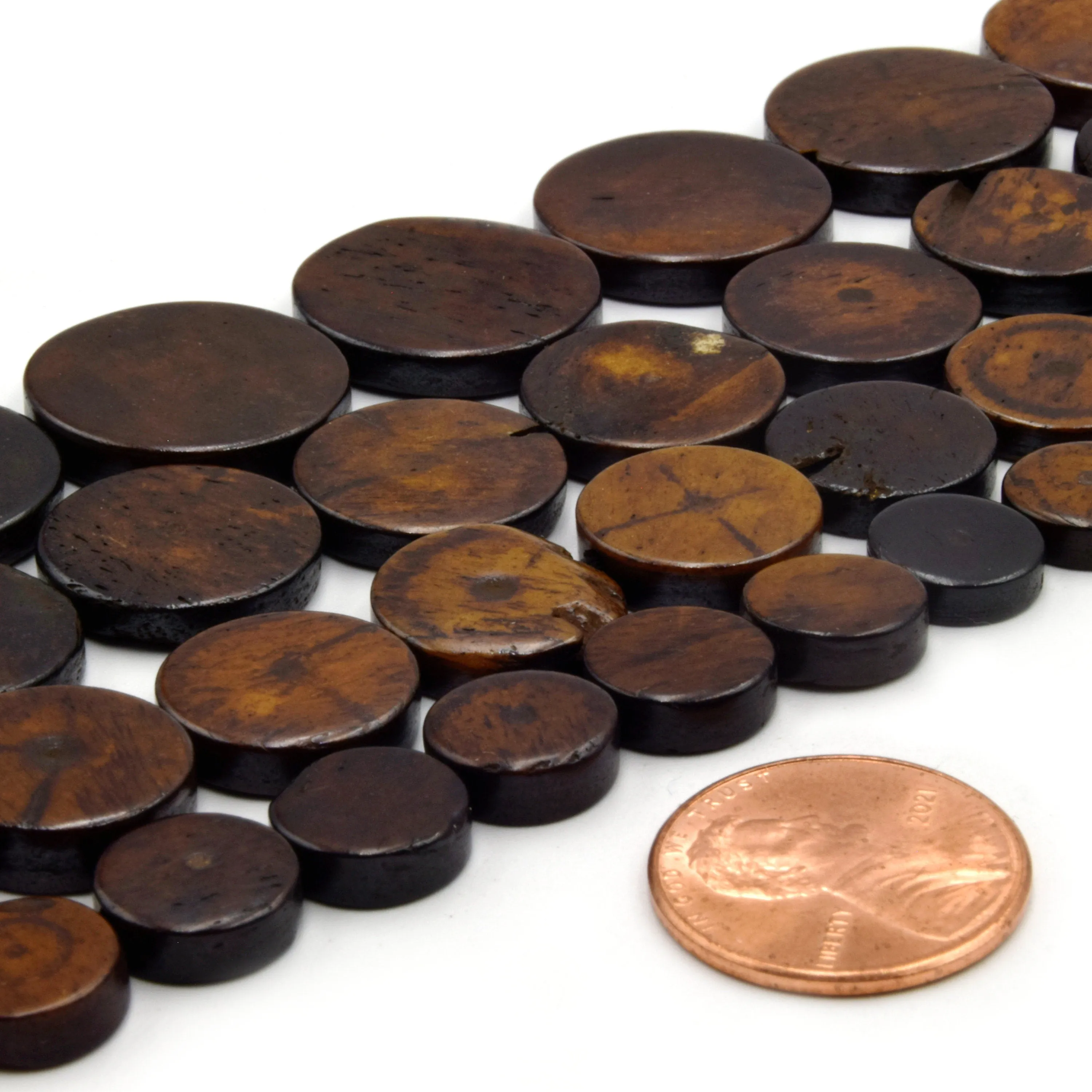 Bone Beads - Ox Bone Coin Beads in White, Light Brown, Medium Brown, Dark Brown | Sizes: 10mm, 14mm, 16mm, 20mm | Bone Focal Beads & Circle Beads