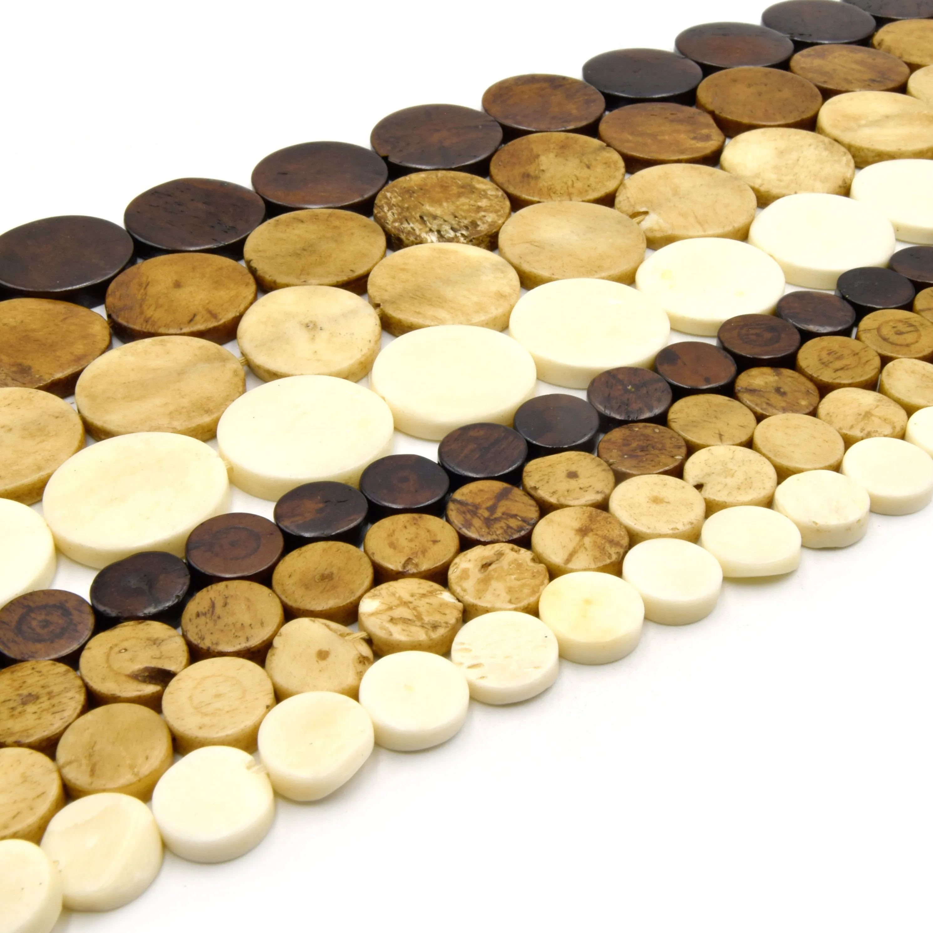 Bone Beads - Ox Bone Coin Beads in White, Light Brown, Medium Brown, Dark Brown | Sizes: 10mm, 14mm, 16mm, 20mm | Bone Focal Beads & Circle Beads