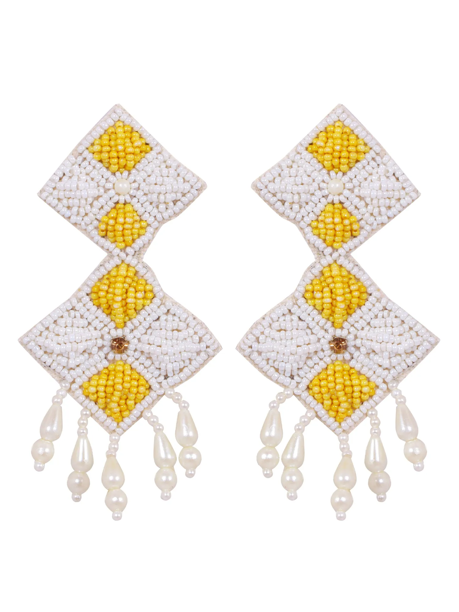 Bridesmaid's Dazzle: Juane Yellow-White Handmade Beaded Choker & Earring Set