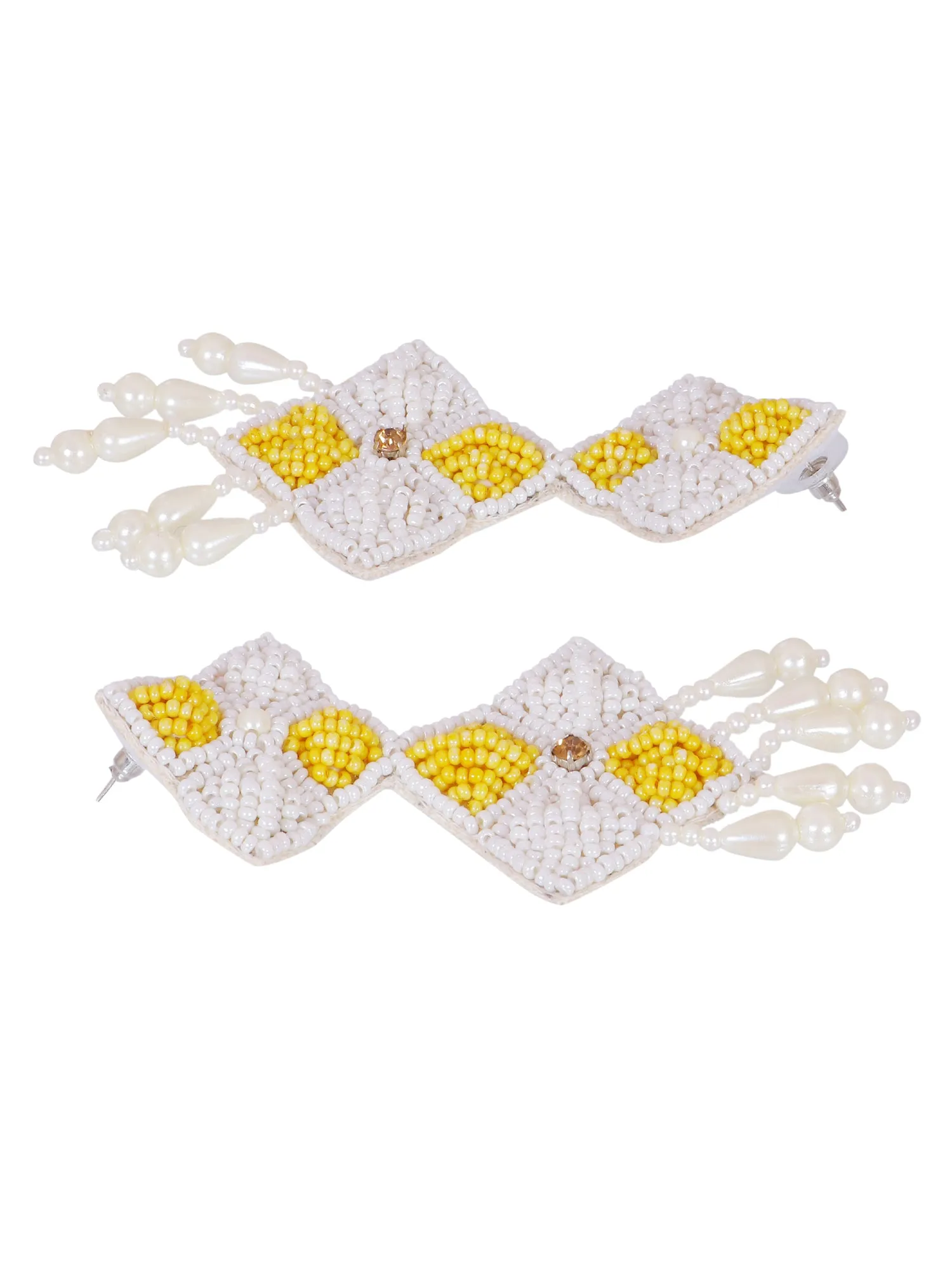 Bridesmaid's Dazzle: Juane Yellow-White Handmade Beaded Choker & Earring Set
