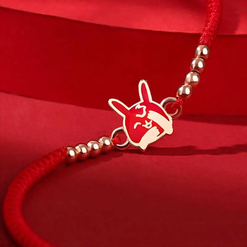 Buddha Stones 925 Sterling Silver Chinese Zodiac Luck Faith Discolor Red String Bracelet