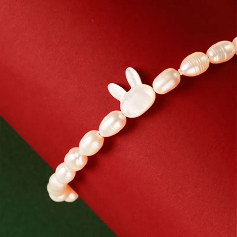 Buddha Stones Natural Pearl Cute Rabbit Sincerity Bracelet