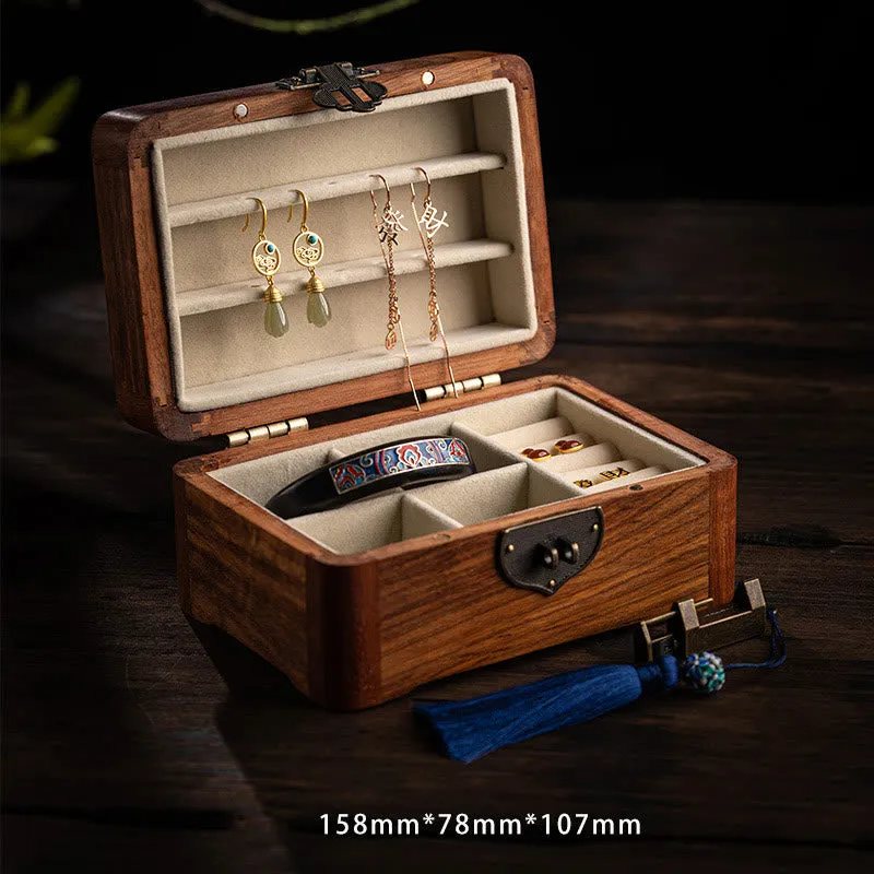 Buddha Stones Retro Handmade Floral Pattern Rosewood Jewelry Storage Box Lockable Wooden Gift Organizer Box