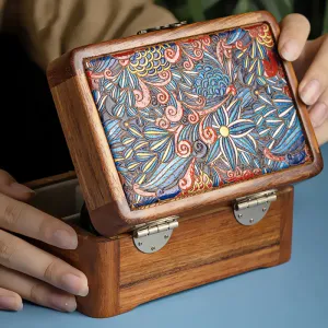 Buddha Stones Retro Handmade Floral Pattern Rosewood Jewelry Storage Box Lockable Wooden Gift Organizer Box