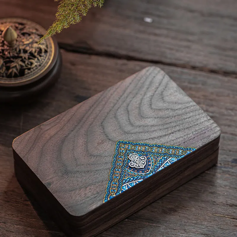 Buddha Stones Vintage Handmade Black Walnut Wood Jewelry Storage Box Wooden Gift Box