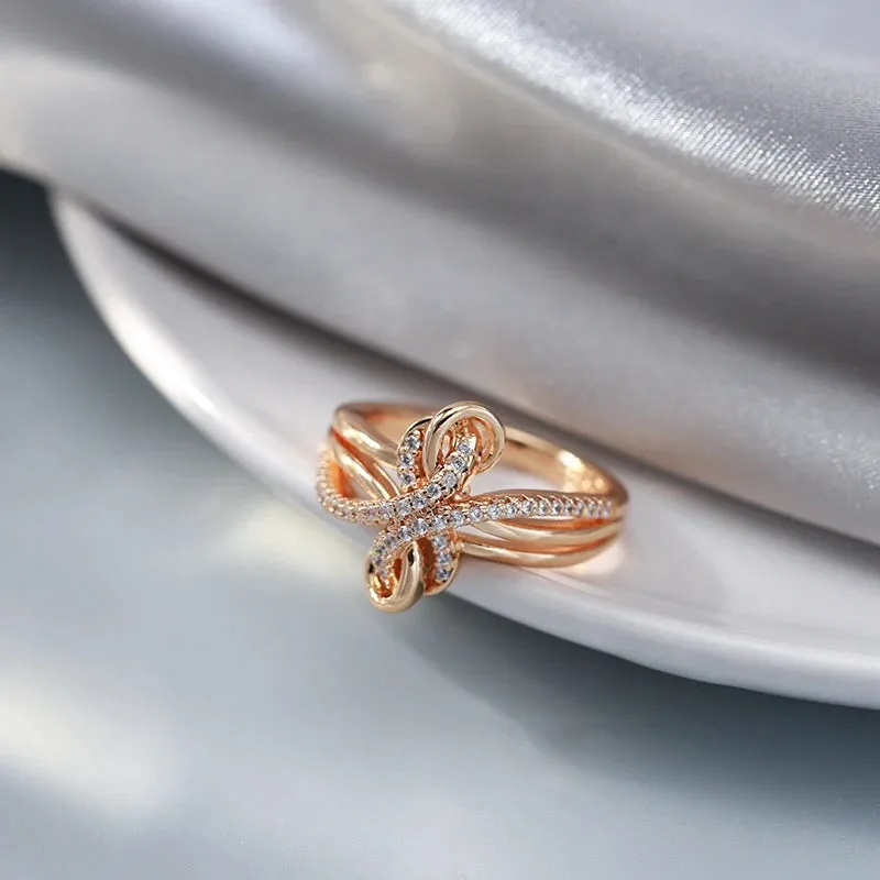 Captivating 14K Filled Rose Gold Bow-knot Ring with AAA Zircon Diamonds Pave Setting - Luxury Jewellery
