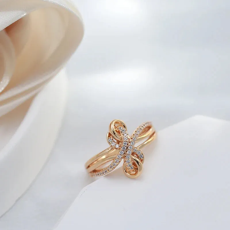 Captivating 14K Filled Rose Gold Bow-knot Ring with AAA Zircon Diamonds Pave Setting - Luxury Jewellery