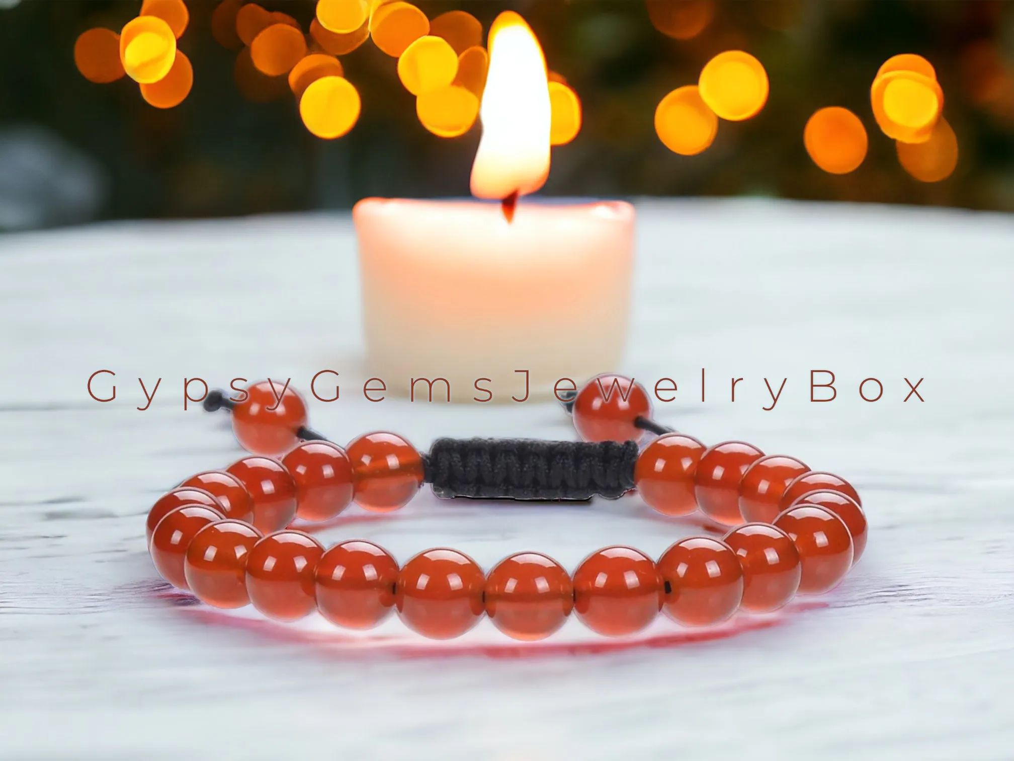 Carnelian Braided Macrame Adjustable Sliding Knot Round Smooth (8mm) Natural Gemstone Crystal Energy Bead Bracelet
