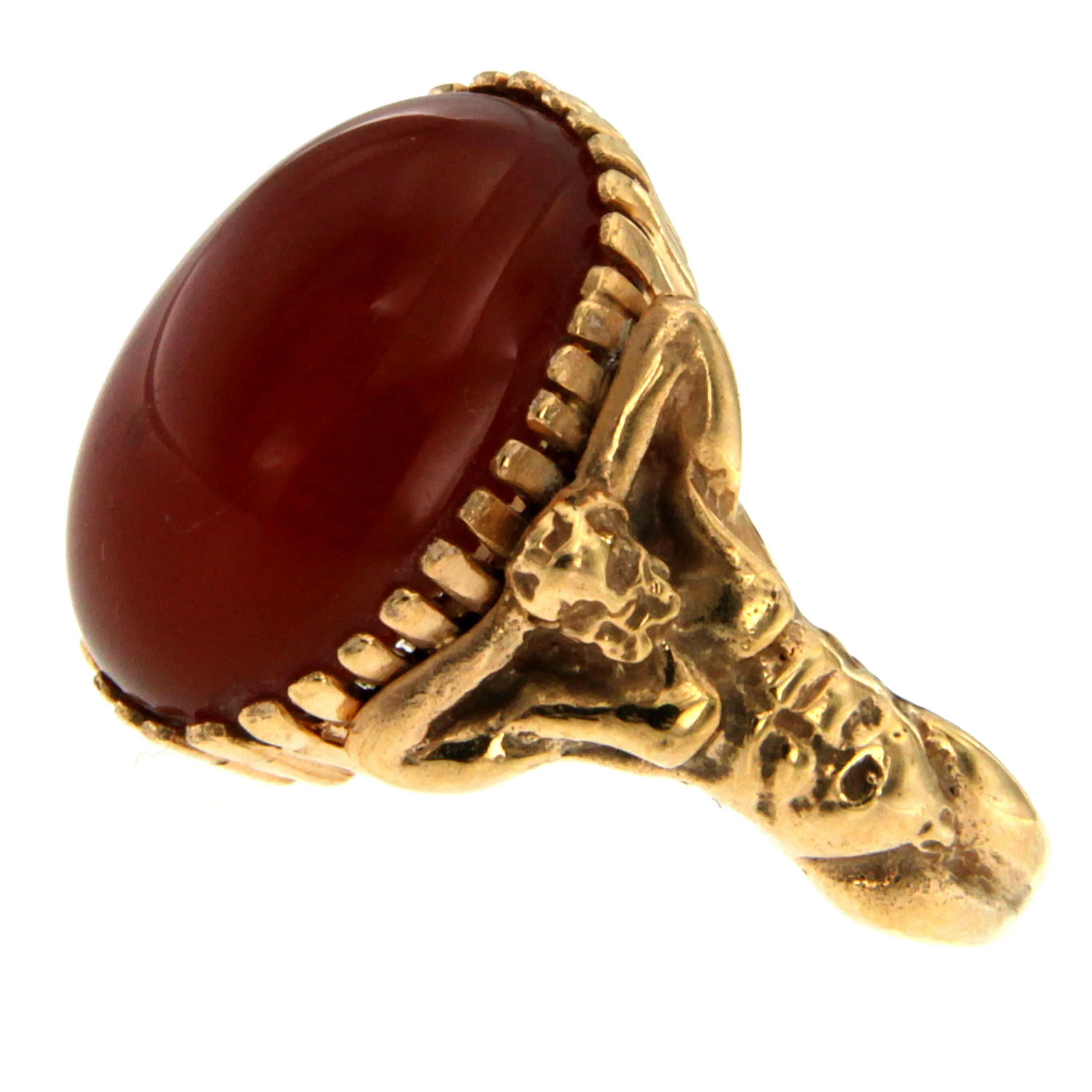 Carnelian Gold Sculptural Man Body Dome Gold Ring