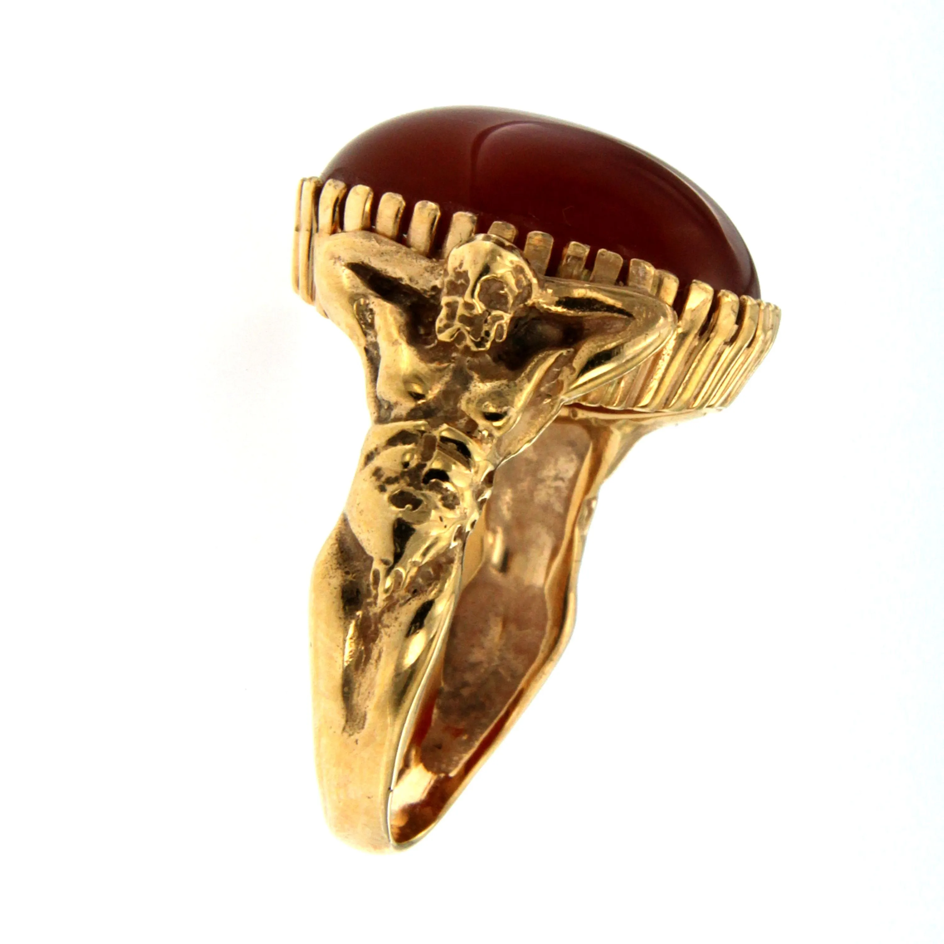Carnelian Gold Sculptural Man Body Dome Gold Ring
