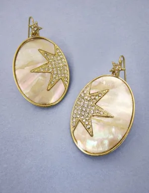 Celestial Sparkling Star Shell Dangle Drop Hook Earrings