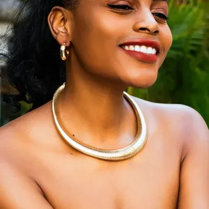 Chunky Striped Flat Snake Collar Necklace for Women Vintage Gold Color Wide Metal Choker Necklace