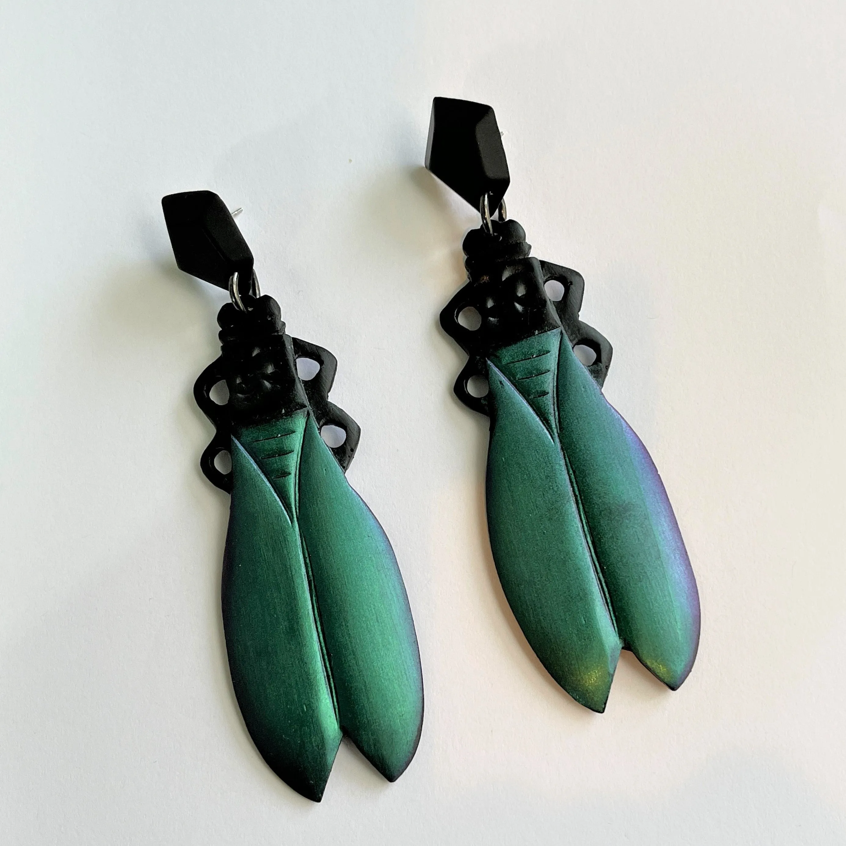 Cicada Designer Fluorescent Long Drop Earrings