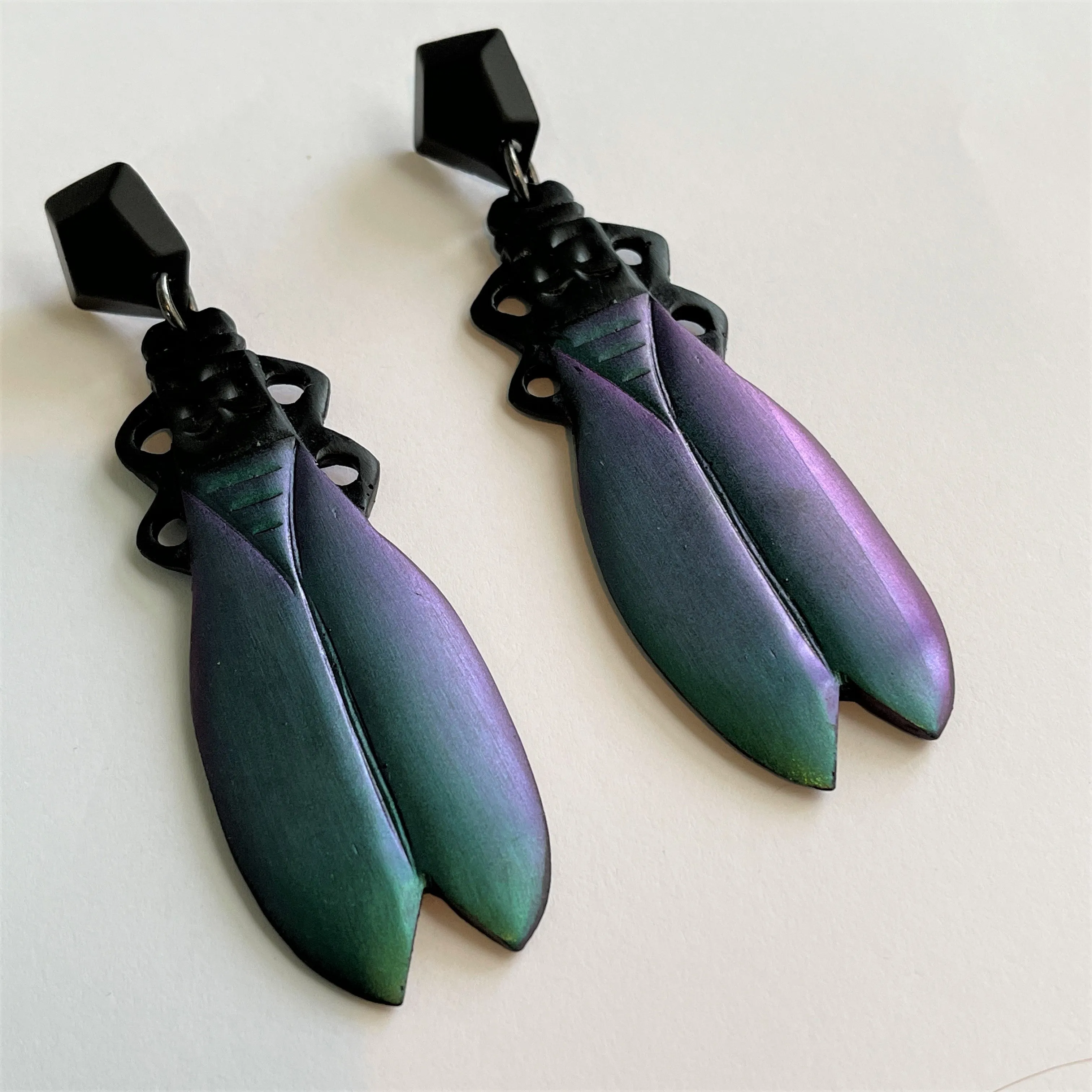 Cicada Designer Fluorescent Long Drop Earrings