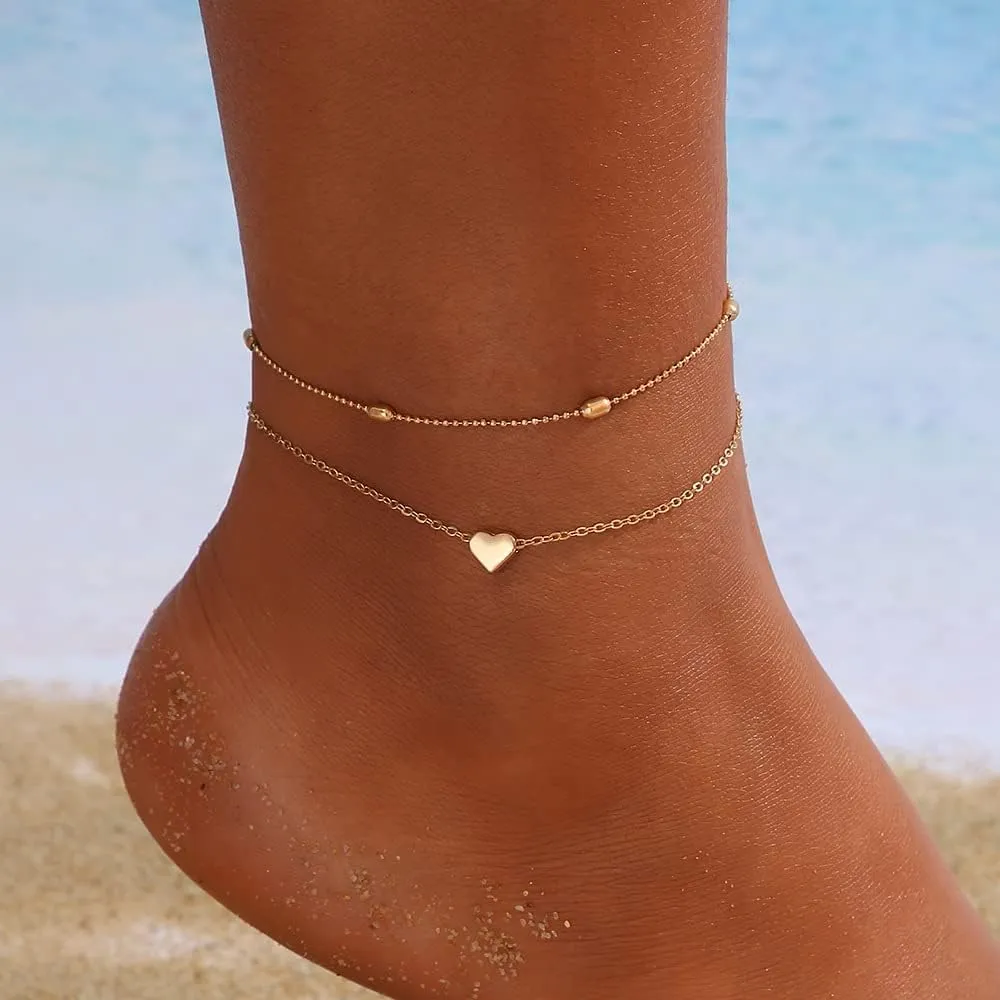 CJIAYUJEW Gold Ankle Bracelets for Women Adjustable Layered Cuban Link Anklets Set Waterproof Rhinestones Anklets Bracelets Beach Anklets Foot Gift for Women