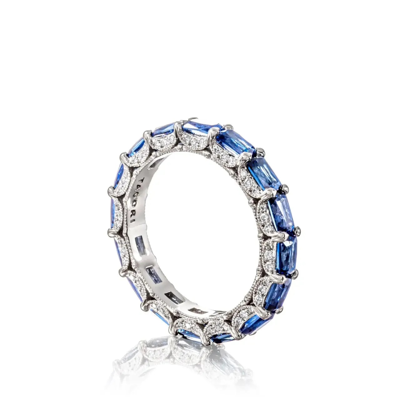 Classic Crescent RoyalT 18K White Gold Exclusive Cut Sapphire Eternity Band Ring