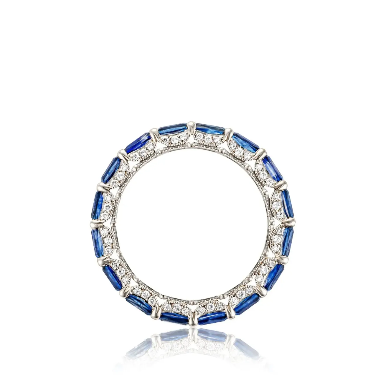 Classic Crescent RoyalT 18K White Gold Exclusive Cut Sapphire Eternity Band Ring