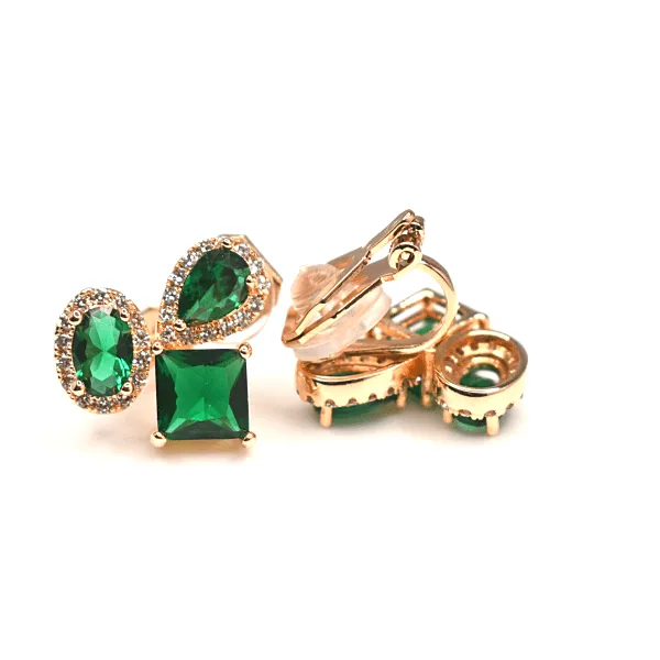 Colorful CZ Cubic Zirconia Gold Clip On Earrings