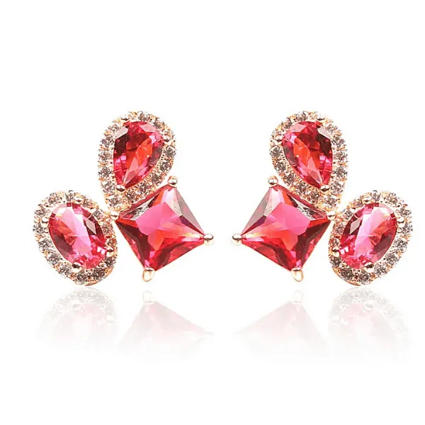 Colorful CZ Cubic Zirconia Gold Clip On Earrings