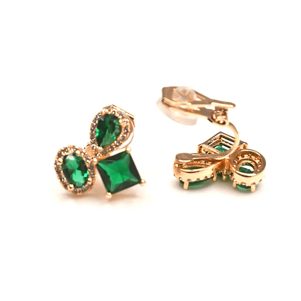 Colorful CZ Cubic Zirconia Gold Clip On Earrings