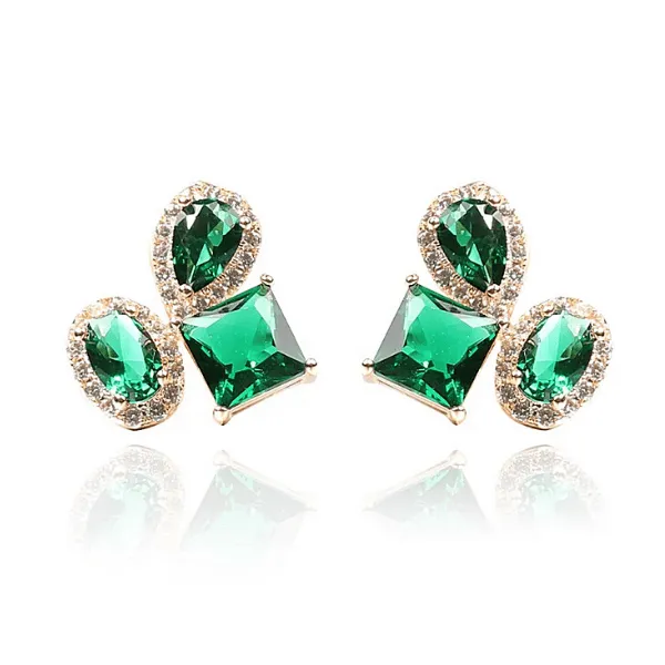 Colorful CZ Cubic Zirconia Gold Clip On Earrings
