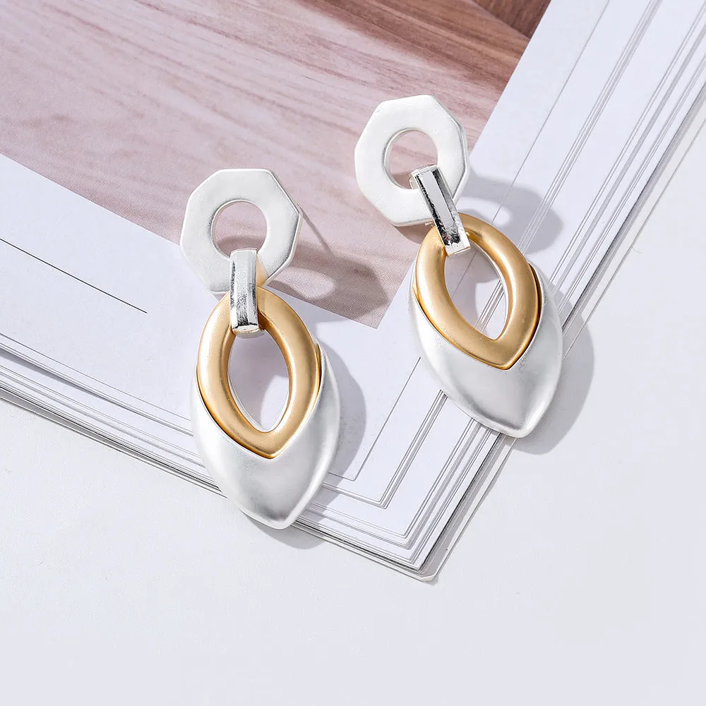 Contemporary Almond Shaped Gold Tone Hoop Earrings 【5Pack】