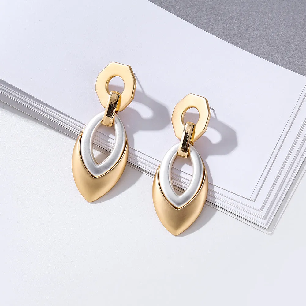 Contemporary Almond Shaped Gold Tone Hoop Earrings 【5Pack】