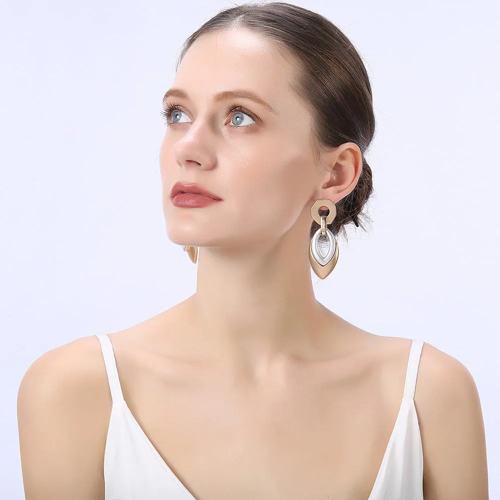 Contemporary Almond Shaped Gold Tone Hoop Earrings 【5Pack】