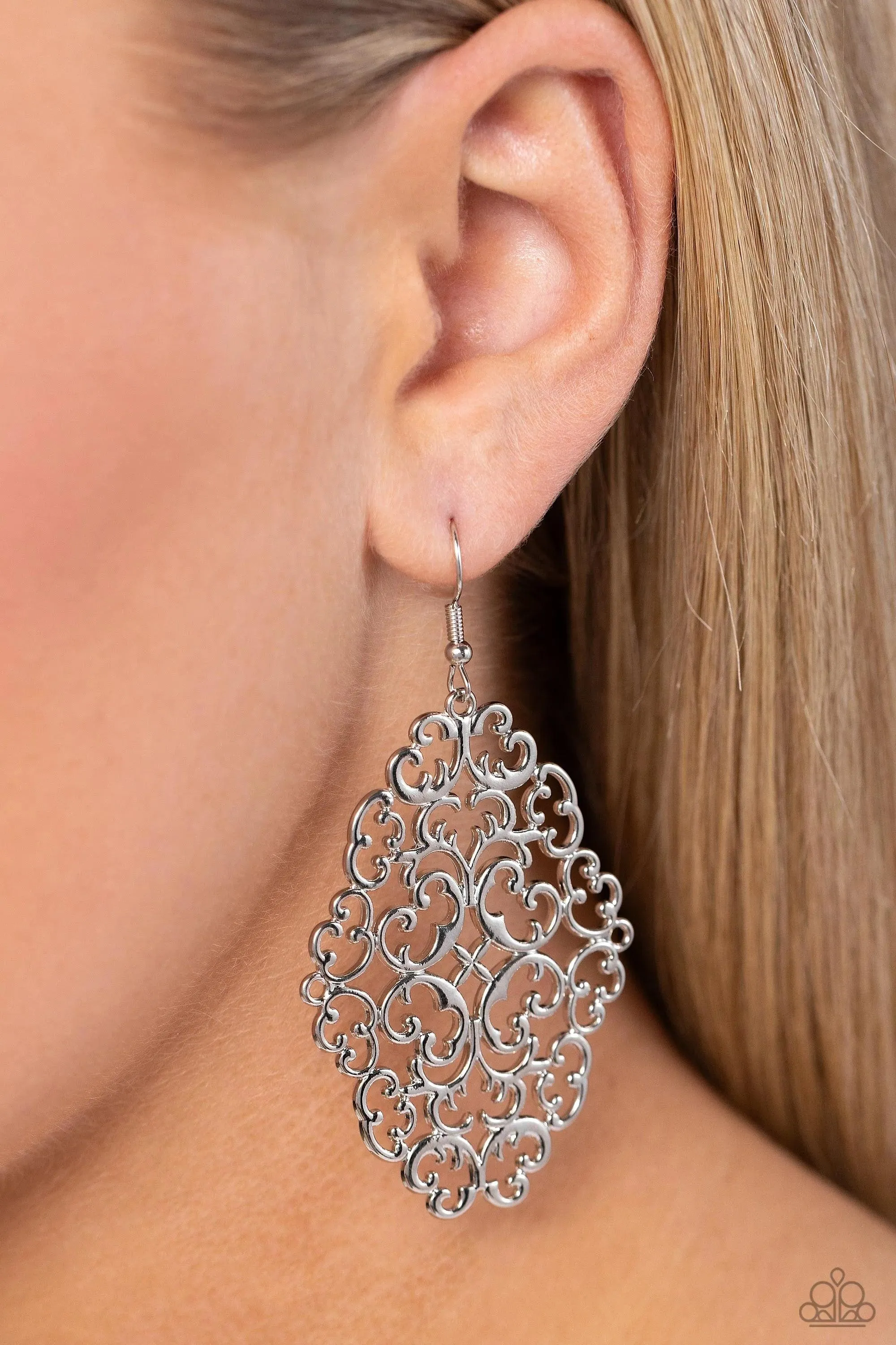 Contemporary Courtyards - Silver Earring-Paparazzi