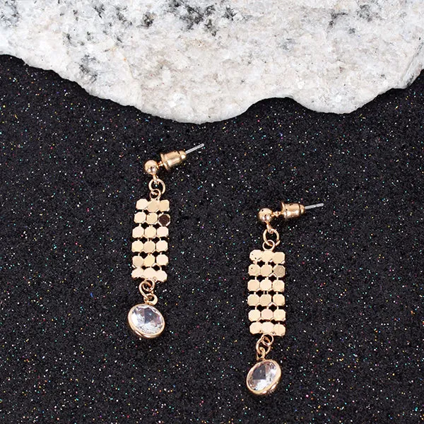 CONTEMPORARY MESH & RHINESTONE STUD DROP EARRINGS
