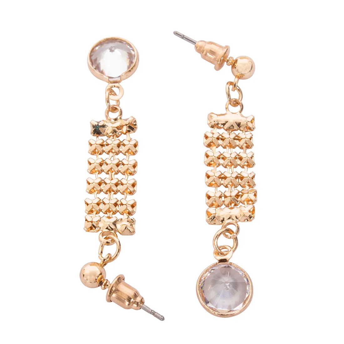 CONTEMPORARY MESH & RHINESTONE STUD DROP EARRINGS