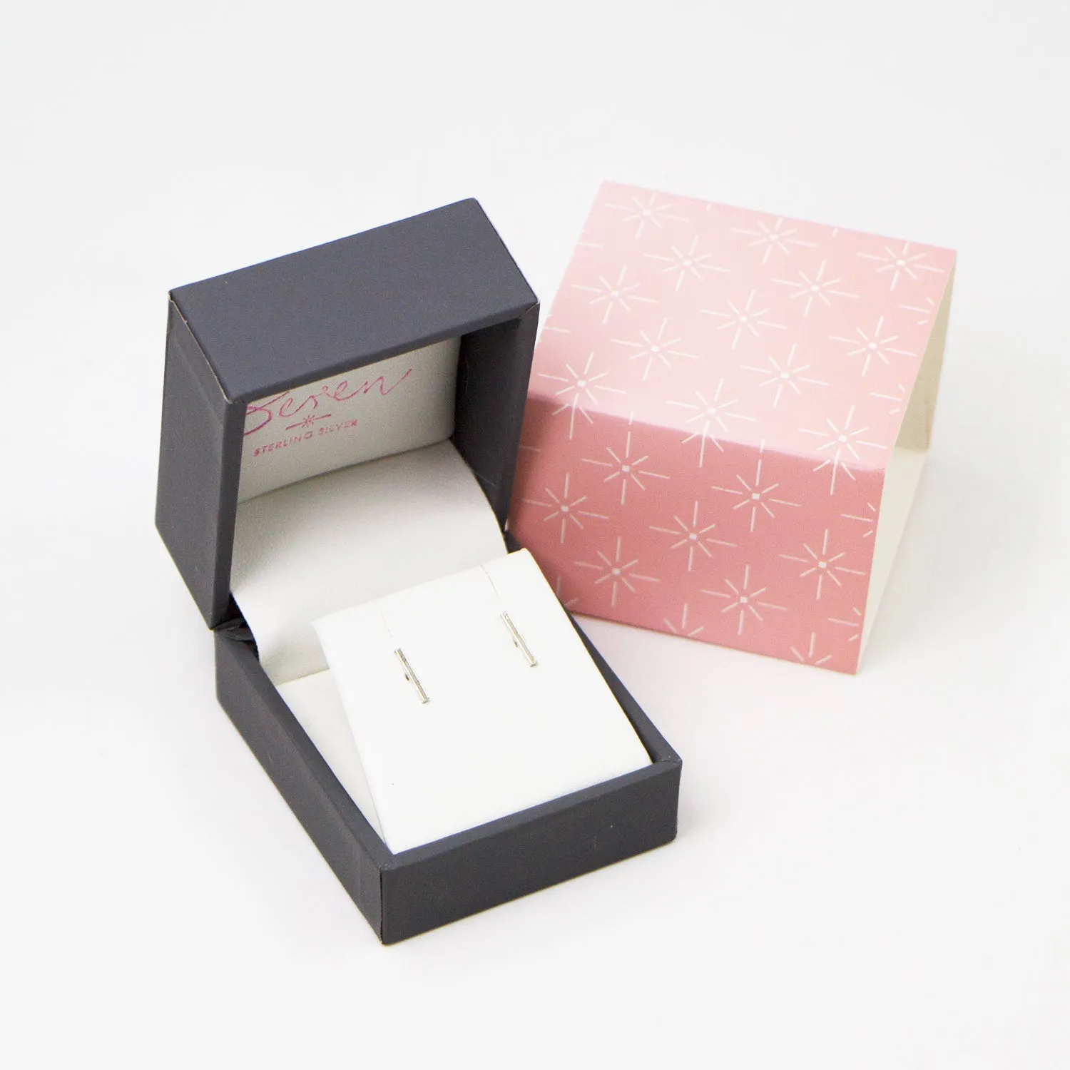 Contemporary simple plain bar studs in sterling silver