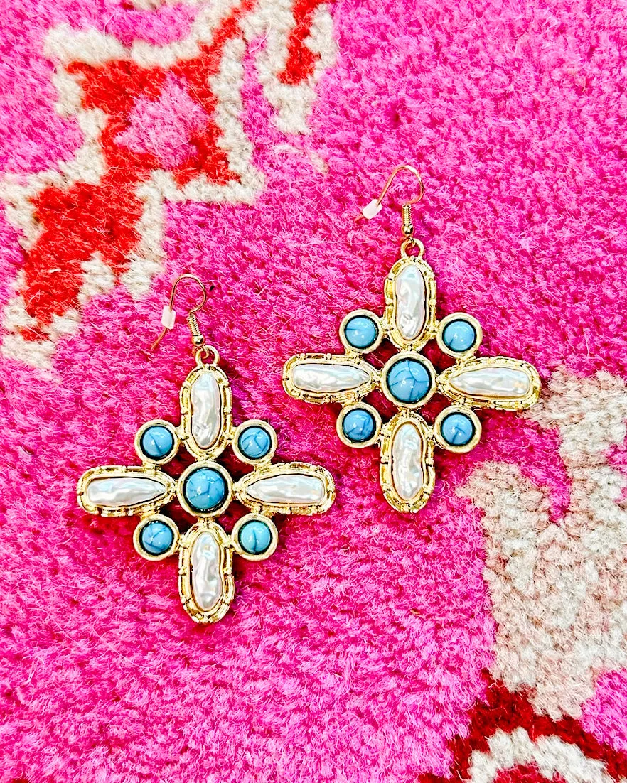 Contemporary Turquoise Cross Earring