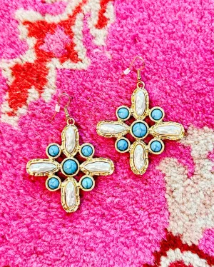Contemporary Turquoise Cross Earring