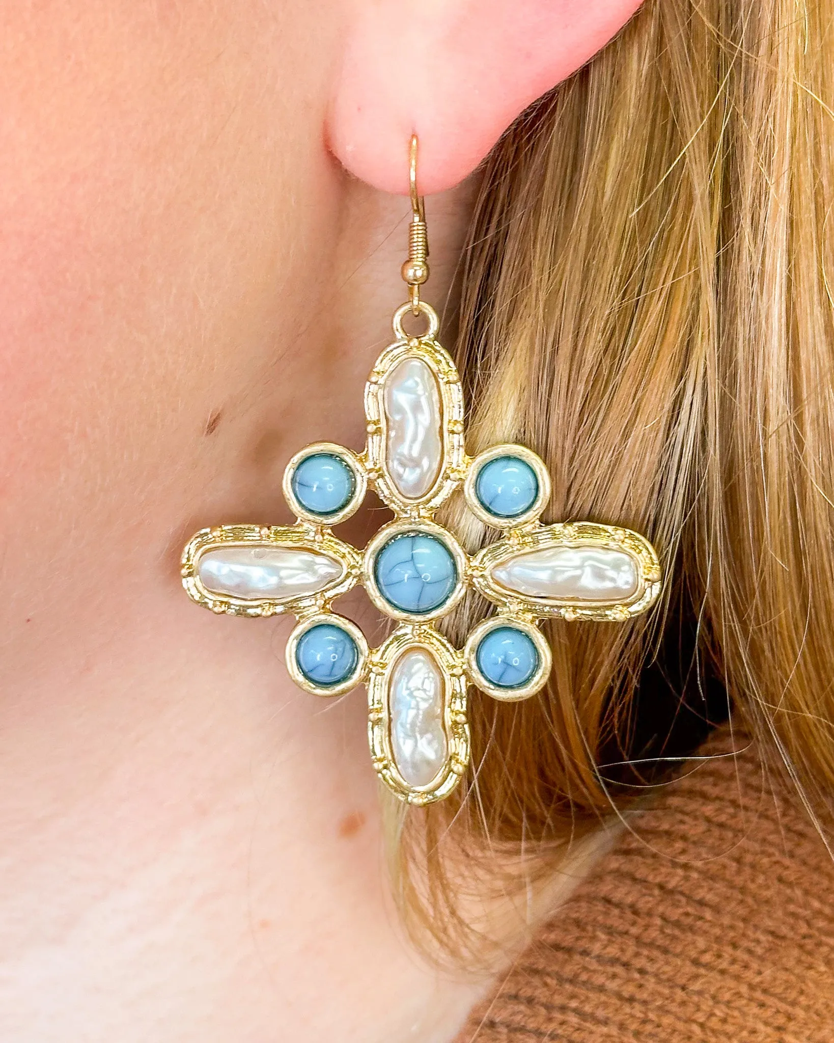Contemporary Turquoise Cross Earring