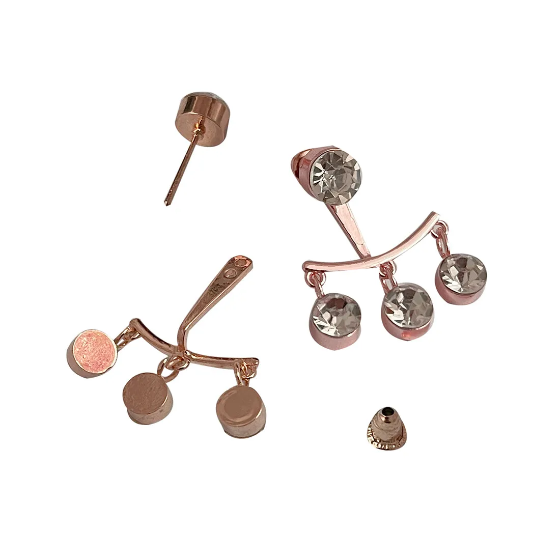 CONTEMPORARY WHITE DIAMANTE CRYSTAL STUDDED ROSE GOLD-TONED SHORT DROP EARRINGS
