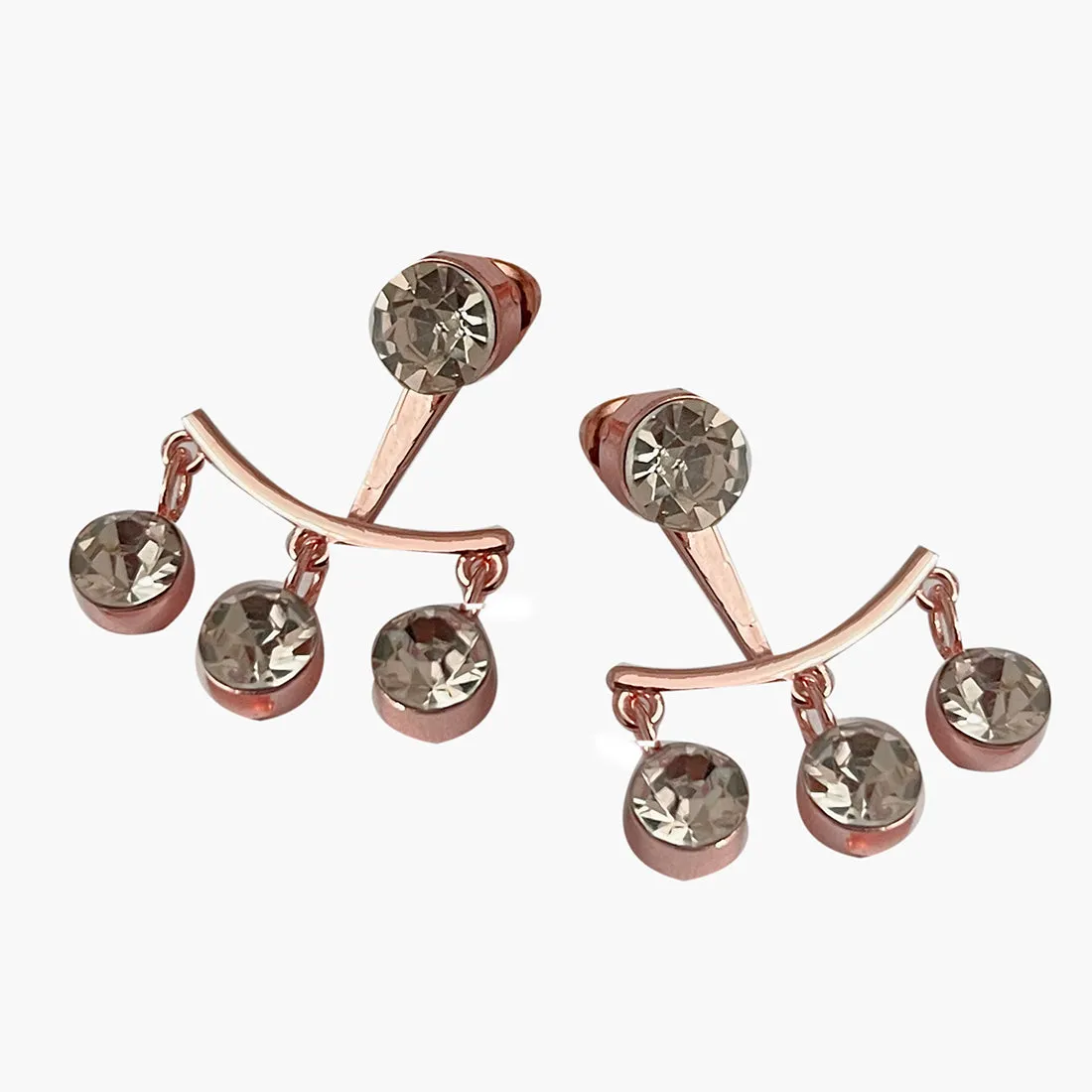 CONTEMPORARY WHITE DIAMANTE CRYSTAL STUDDED ROSE GOLD-TONED SHORT DROP EARRINGS
