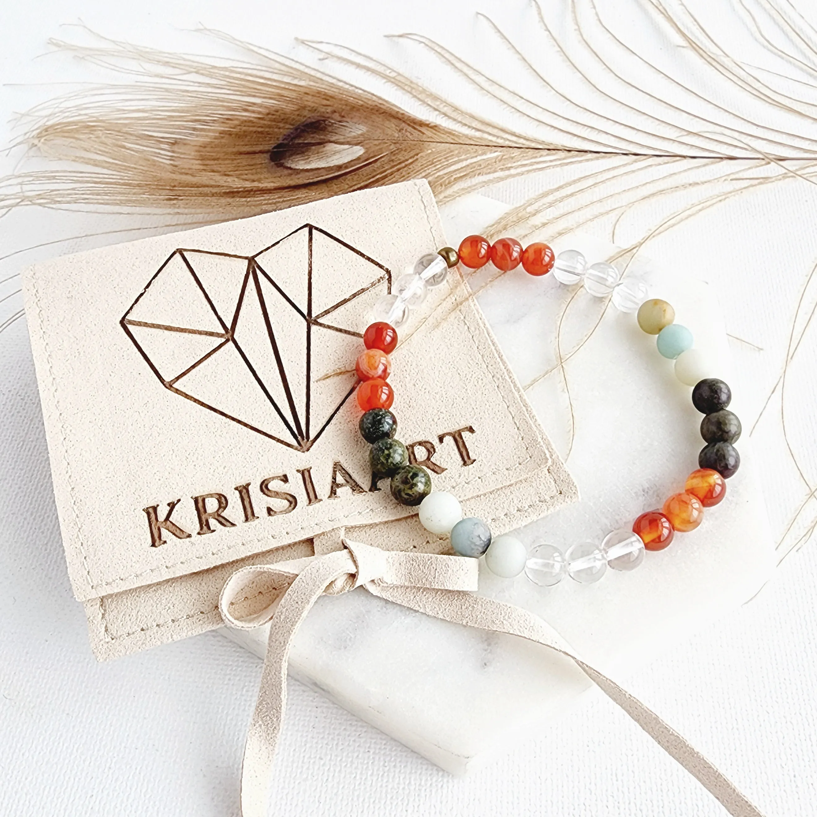 CREATIVITY & INSPIRATION intention bracelet for focus, personal growth, new ideas - Clear Quartz, Carnelian, Dragon Bloodstone, Amazonite / 6mm