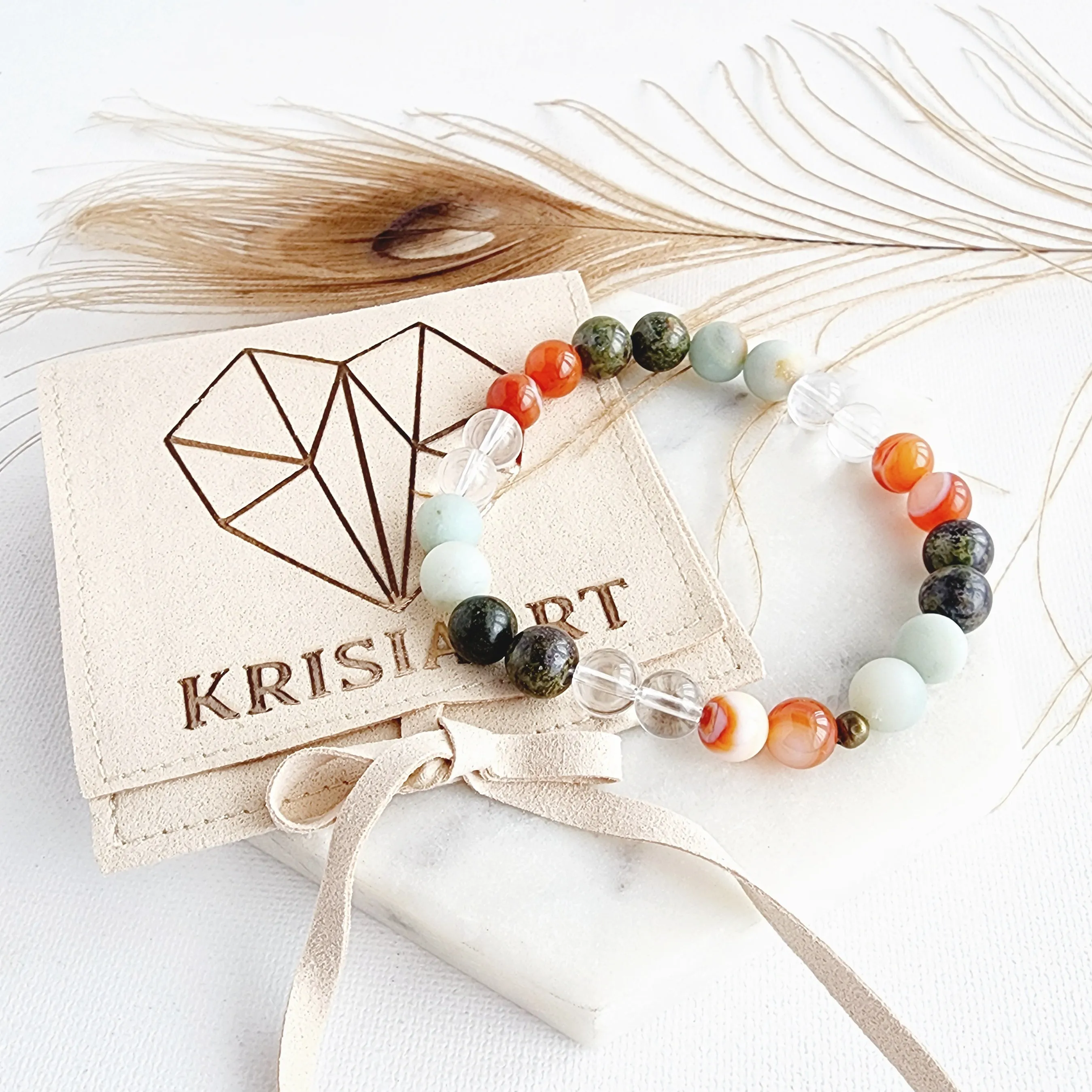 CREATIVITY & INSPIRATION intention bracelet for focus, personal growth, new ideas - Clear Quartz, Carnelian, Dragon Bloodstone, Amazonite / 8mm