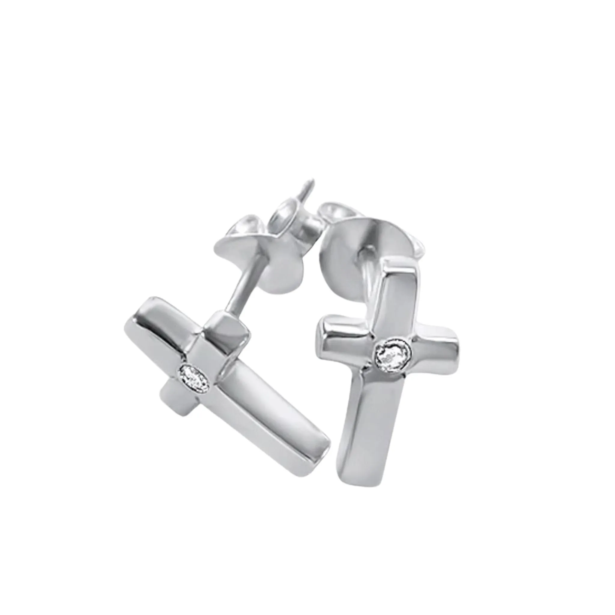 Cross Stud Earrings With Cubic Zirconia